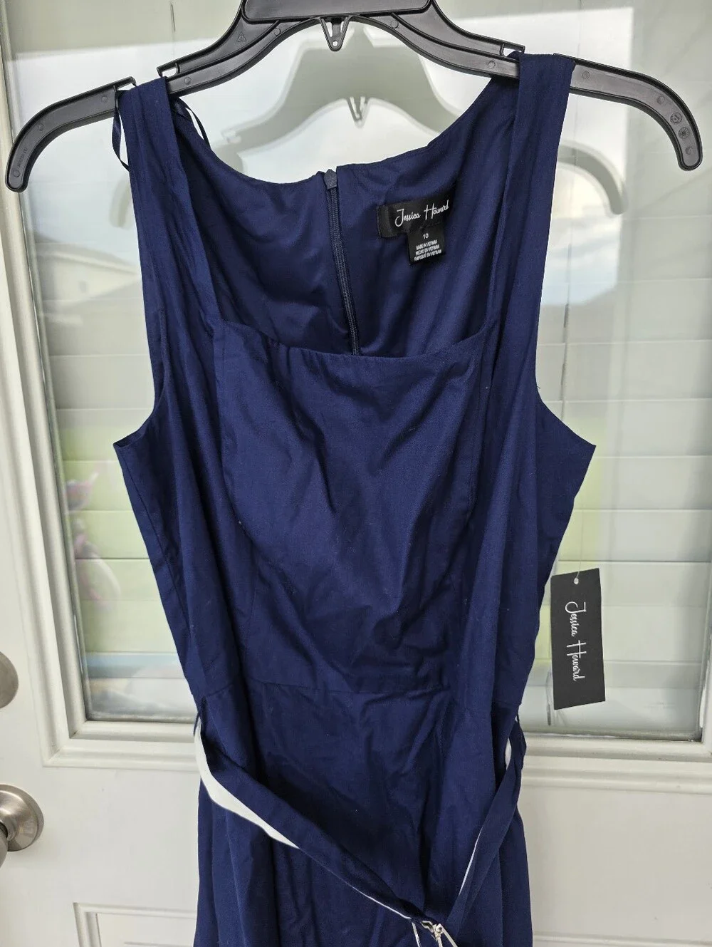 Jessica Howard Navy Blue White Hem Fit & Flare Dress Size 10 NWT Sleeveless Midi - Picture 3 of 8